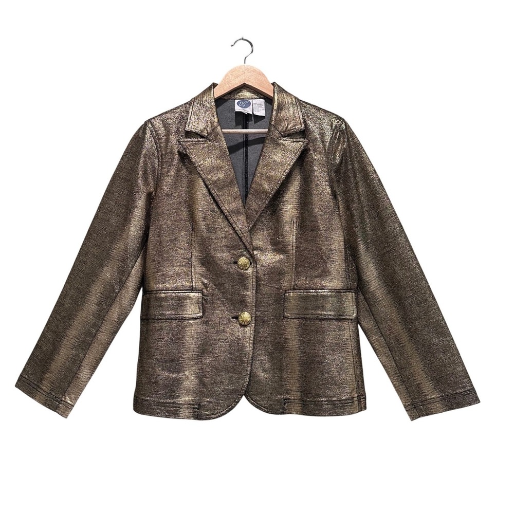 Vintage DG2 by Diane Gilman Metallic‎ Gold Blazer Size Medium Steampunk Goth
